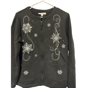 ❤️Breckenridge Petite Vntg Cardigan Sweatshirt Full Zip Embroidered Snowflakes L
